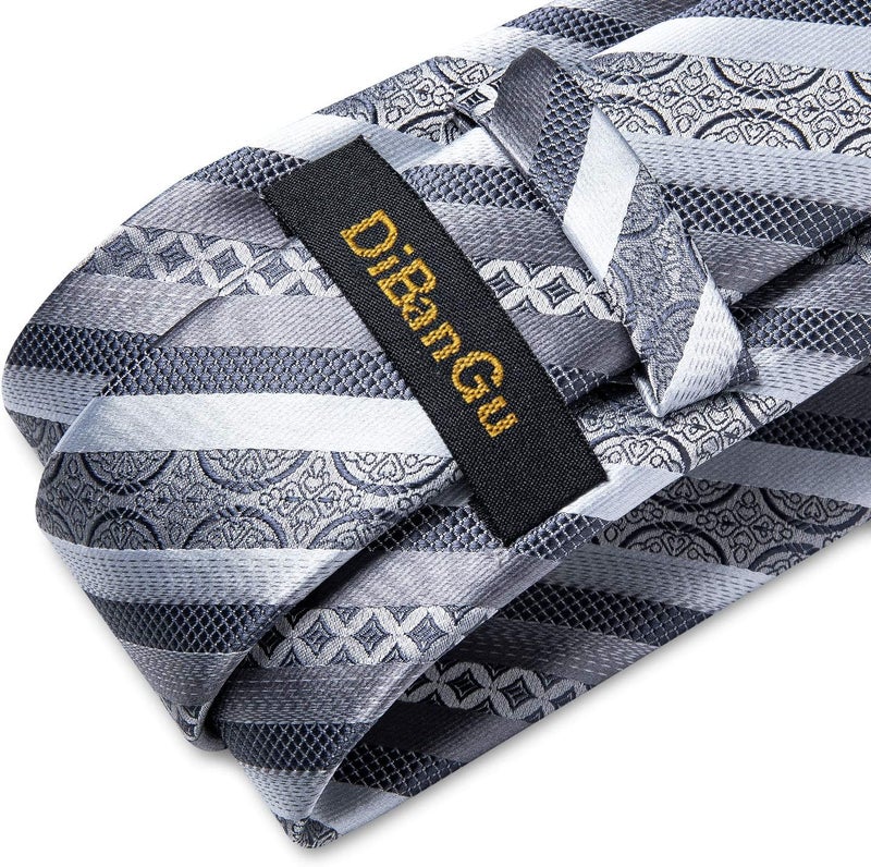 DiBanGu Mens Striped Tie Silk Woven Necktie and Pocket Square Cufflinks Tie Clip Set Wedding Business Formal Gift Tie for Men - Image 5